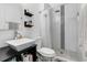 Modern bathroom featuring contemporary fixtures, a vessel sink, and sleek gray tile in the shower at 5032 Timber Ridge Trl, Ocoee, FL 34761