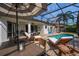 Relaxing screened pool area with lounge chairs, table and umbrella for outdoor comfort at 641 Lakescape Ct, Orlando, FL 32828