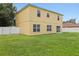 Exterior of home with a backyard featuring a white fence and a sliding glass door at 670 Bluebill Ct, Poinciana, FL 34759