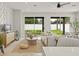 Open-concept living room with sliding glass doors to the backyard, modern furniture, and hardwood floors at 1113 Naples Dr, Orlando, FL 32804