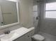 This bathroom features modern tiles, shower, and a new vanity at 1241 Cleveland Ave, Apopka, FL 32703