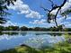 Picturesque view of a serene lake reflecting the blue sky and clouds, framed by lush greenery at 1355 Hibiscus Ave, Winter Park, FL 32789