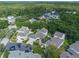Aerial view of a neighborhood surrounded by trees, featuring a house with a two-car garage at 1438 Stickley Ave, Celebration, FL 34747