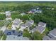 Aerial view of a neighborhood with a green location pin on one of the houses at 1438 Stickley Ave, Celebration, FL 34747