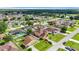 The aerial view highlights a neighborhood with diverse home styles, well-manicured lawns, and mature trees at 314 Edgewood Ct, Kissimmee, FL 34759