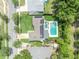 Birds-eye view of home, showcasing solar panels, pool, lawn, and landscaping at 320 Bridle Path, Casselberry, FL 32707