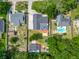 Aerial view of the neighborhood with multiple homes, pools, and shade structures at 3325 Horseshoe Dr, Longwood, FL 32779