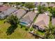Aerial view of the home featuring a screened in pool, lawn, landscaping, and private backyard at 15309 Markham Dr, Clermont, FL 34714