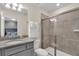 Bathroom featuring a glass-enclosed shower, granite countertops, and sleek fixtures at 3082 Mahalo Dr, Davenport, FL 33897