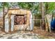 View of the backyard shed with supplies and a wooden fence behind it at 3304 Vancouver Ave, Deltona, FL 32738