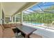 Covered patio with outdoor dining and living area overlooking screened-in pool at 518 Marcello Blvd, Kissimmee, FL 34746