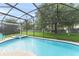 Relaxing screened-in pool and spa with a spacious patio and lush backyard view at 7754 Teascone Blvd, Kissimmee, FL 34747