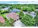 Aerial view of homes in a suburban neighborhood, featuring mature trees, landscaping, and circular drive at 1657 Tennyson Ct, Lake Mary, FL 32746