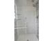 This bathroom features a glass shower with gray and white tile and a shower head at 1668 Fort Smith Blvd, Deltona, FL 32725