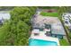 Aerial view of the property featuring a backyard pool, outdoor dining area, and lush surroundings at 1805 Paloma Ave, Sanford, FL 32771