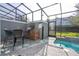 Screened-in outdoor area boasts a dining set and a relaxing in-ground spa at 4414 Le Reve Ct, Kissimmee, FL 34746