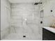 Modern bathroom featuring a frameless glass shower, black fixtures and updated vanity at 7124 Turquoise Ln, Orlando, FL 32807