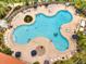 Aerial view of the clover-shaped community pool with lounge chairs and lush landscaping at 11937 Bianca Ln, Orlando, FL 32827