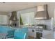 Outdoor kitchen featuring stainless steel grills, blue backsplash and countertop space at 13452 Sagestone Dr, Winter Garden, FL 34787