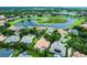 Beautiful aerial view of an upscale community, featuring luxury houses, well-manicured lawns, a beautiful lake and lots of green trees at 1453 Langham Ter, Lake Mary, FL 32746