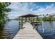 Wooden dock with seating overlooking the serene river and lush landscape at 20 Twelve Oaks Trl, Ormond Beach, FL 32174