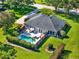 Aerial view of backyard featuring a sparkling pool, patio area, and lush landscaping at 2538 Carter Grove Cir, Windermere, FL 34786