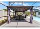 Covered outdoor dining area with seating for eight in a screened patio, perfect for entertaining at 2832 Buccaneer Dr, Winter Park, FL 32792