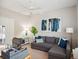 Inviting living room featuring a comfortable gray sectional sofa and modern artwork at 2880 Old Castle Dr, Winter Park, FL 32792