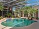 Inviting pool area featuring lush tropical landscaping and a screened-in enclosure for privacy at 2880 Old Castle Dr, Winter Park, FL 32792