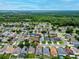 Expansive aerial view showcasing a residential neighborhood with lush greenery and a distant view of a waterway at 298 Clydesdale Cir, Sanford, FL 32773