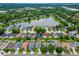Beautiful aerial view of a neighborhood featuring a tranquil lake surrounded by well-kept homes and greenery at 298 Clydesdale Cir, Sanford, FL 32773