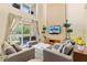 Bright living room featuring high ceilings, comfortable seating, and a view of the outdoors at 3149 Brasilia Ave, Kissimmee, FL 34747