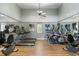 The workout room is equipped with treadmills and elliptical machines, and features wood flooring and ceiling fans at 3349 Sagebrush St, Harmony, FL 34773