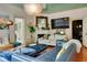 Comfortable living room with high ceilings, bright light, wood floors, and a large TV at 614 Lake Ave, Orlando, FL 32801