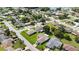 Aerial view of a neighborhood featuring neatly kept homes, green lawns, and mature trees near a tranquil lake at 11412 Stamfield Dr, Orlando, FL 32821
