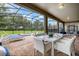 Spacious screened patio featuring dining and lounge areas, overlooking a pool and well-maintained lawn at 1403 Rolling Fairway Dr, Davenport, FL 33896