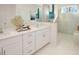 Modern bathroom with double vanity, quartz countertop, and glass-enclosed shower at 2500 Raghav Trail Cir, Tavares, FL 32778