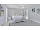 Inviting bedroom with neutral tones, plush carpeting, and a modern ceiling fan at 140 Sweet Bay Cir, Lake Mary, FL 32746