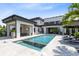 Stunning backyard pool with modern design, surrounded by a lounge area and verdant landscaping at 14106 Eliot Ave, Orlando, FL 32827