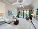 Bright living room features modern furniture, neutral decor, and sliding doors to a patio at 16246 Ravenna Ct, Montverde, FL 34756