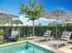 Backyard pool area with lounge chairs, umbrellas, and lush landscaping at 16246 Ravenna Ct, Montverde, FL 34756