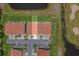 Aerial view of the property showcasing its location near a golf course, water feature, and neighborhood at 2041 Greenbriar Ter, Davenport, FL 33837
