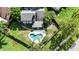 Aerial view of a private backyard with a pool, lush greenery, and fencing for added privacy at 359 Westwind Ct, Lake Mary, FL 32746