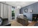 Modern home office with a large desk, comfortable seating, and natural light at 3847 Shoreside Dr, Kissimmee, FL 34746