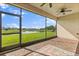 The screened-in patio offers views of the yard, lake and neighborhood at 3847 Shoreside Dr, Kissimmee, FL 34746