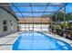 Fully screened pool with attached spa and a screened enclosure with a view of a sunny sky at 404 Obo Dr, Davenport, FL 33896