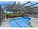 Enclosed pool with attached spa and a screened enclosure, surrounded by lush greenery and bright sun at 404 Obo Dr, Davenport, FL 33896