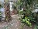 Secluded backyard featuring a playset, bordered by lush tropical vegetation and a wood fence at 1292 Nadine Dr, Deltona, FL 32738