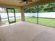 A spacious screened patio overlooks the backyard and a white fence at 4852 Magnolia Preserve Dr, Winter Haven, FL 33880