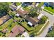 Aerial view showing a home with a brown roof, green lawn, and mature trees at 5815 England Ave, Orlando, FL 32808